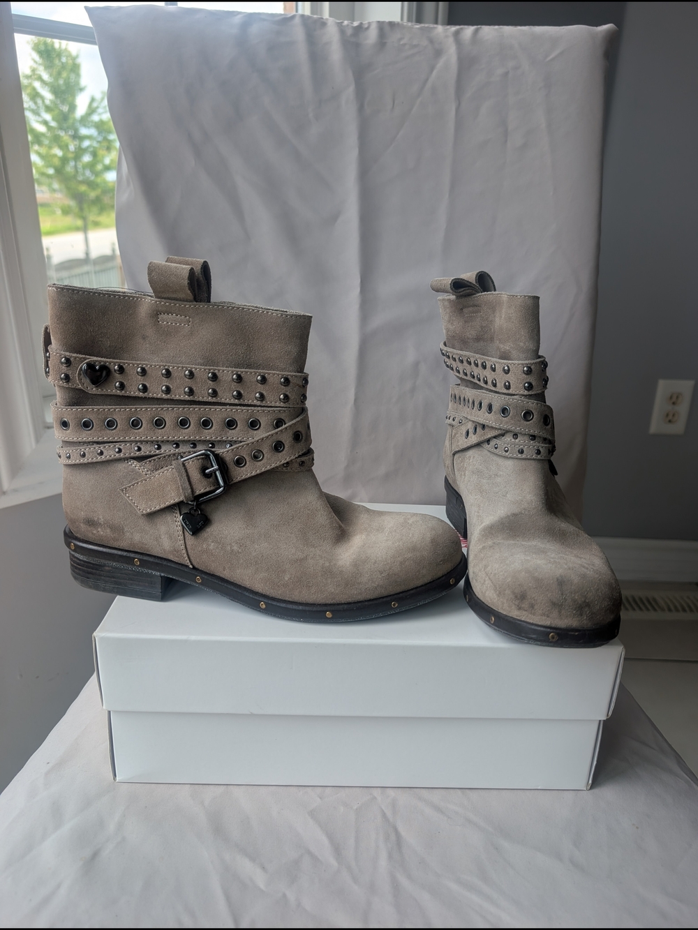 Twin-Set Taupe Suede Studded Ankle Boots
